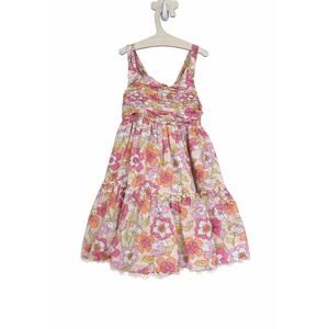 Haute Hippie Kids Floral Smocked Tiered Sundress Girls Size 5 Boho Cottagecore